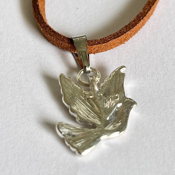 Silver White Dove Bird Pendant Necklace Plated 18-19" Enamel Holy Spirit Peace - Picture 4 of 9